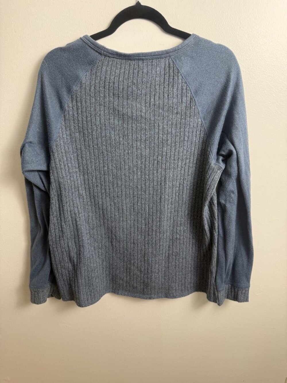 Lucky Brand Dusty Blue Ribbed Raglan Top Size XL – Scoop Neck Long Sleeve